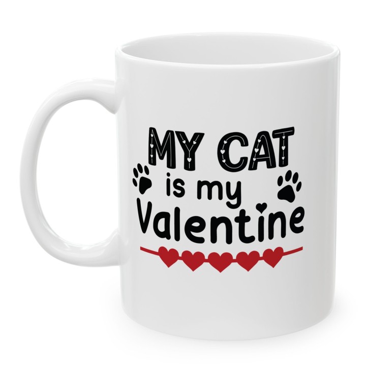 Kubek „My Cat is my Valentine” – walentynkowy kubek dla kociary z łapkami i sercami