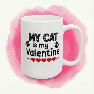 Kubek „My Cat is my Valentine” – walentynkowy kubek dla kociary z łapkami i sercami