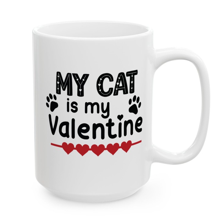 Kubek „My Cat is my Valentine” – walentynkowy kubek dla kociary z łapkami i sercami