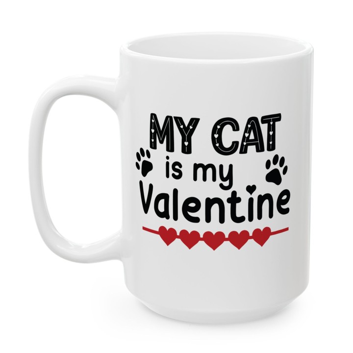Kubek „My Cat is my Valentine” – walentynkowy kubek dla kociary z łapkami i sercami