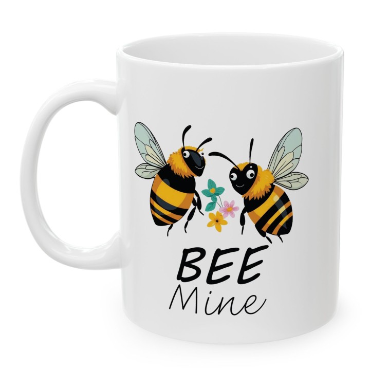 Kubek z nadrukiem „BEE Mine” – pszczółki i kwiatki, walentynkowy prezent dla par