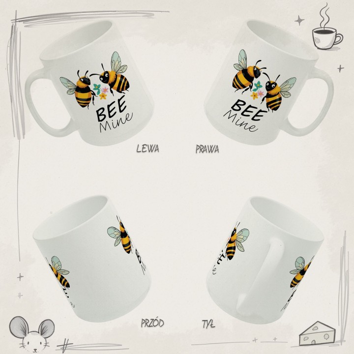 Kubek z nadrukiem „BEE Mine” – pszczółki i kwiatki, walentynkowy prezent dla par
