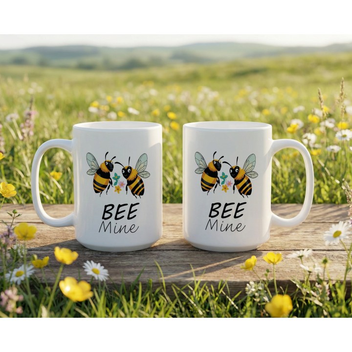 Kubek z nadrukiem „BEE Mine” – pszczółki i kwiatki, walentynkowy prezent dla par