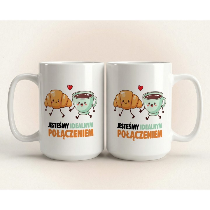 Kubek „Jesteśmy idealnym połączeniem” – kawa i rogalik, prezent dla par