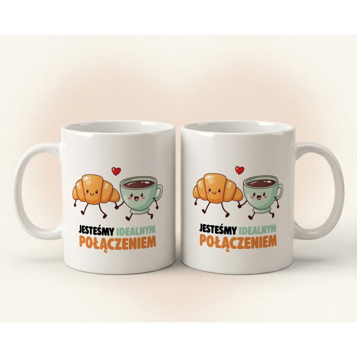 Kubek „Jesteśmy idealnym połączeniem” – kawa i rogalik, prezent dla par