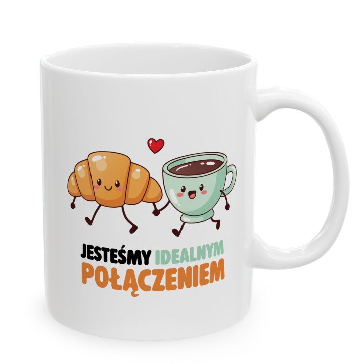 Kubek „Jesteśmy idealnym połączeniem” – kawa i rogalik, prezent dla par