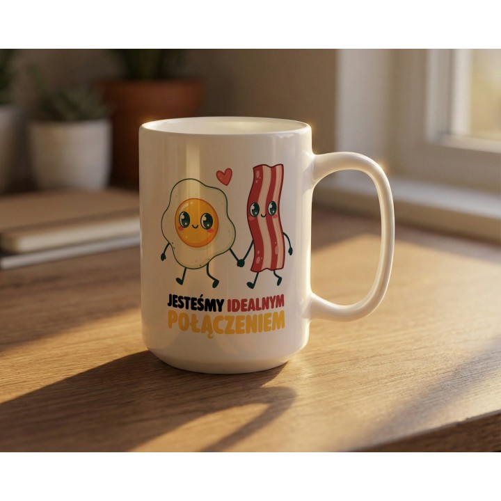 Kubek „Jesteśmy idealnym połączeniem” – jajko i bekon, śmieszny prezent dla par