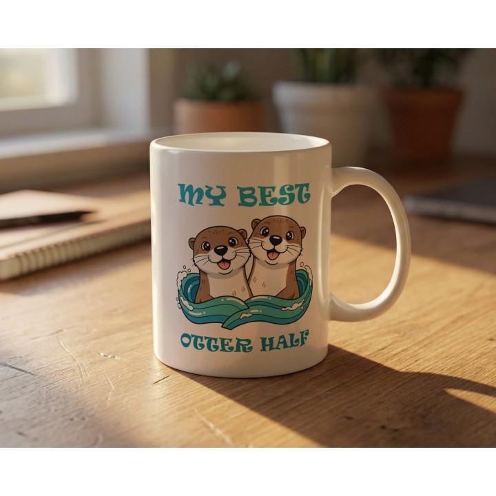 Kubek z nadrukiem „My Best Otter Half” - wydry dla par, prezent na Walentynki