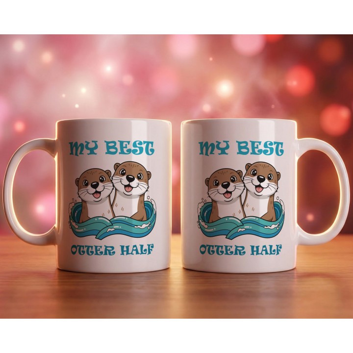 Kubek z nadrukiem „My Best Otter Half” - wydry dla par, prezent na Walentynki