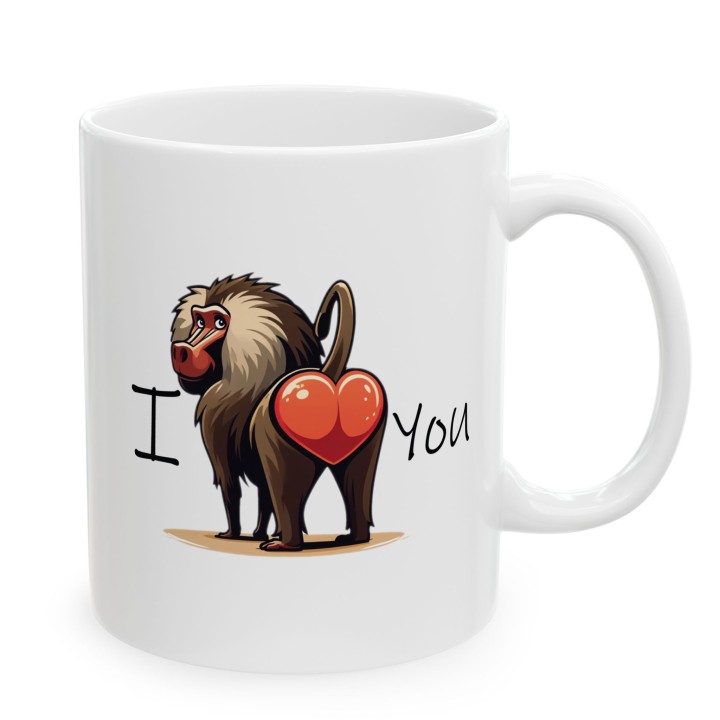 Kubek z nadrukiem „I LOVE You” – zabawna małpa, prezent na Walentynki dla par