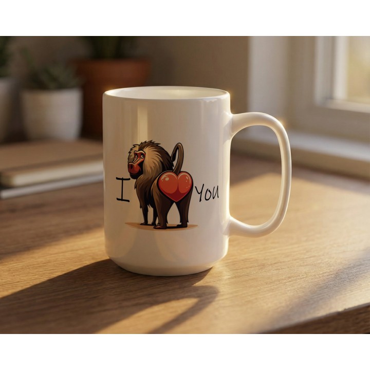 Kubek z nadrukiem „I LOVE You” – zabawna małpa, prezent na Walentynki dla par