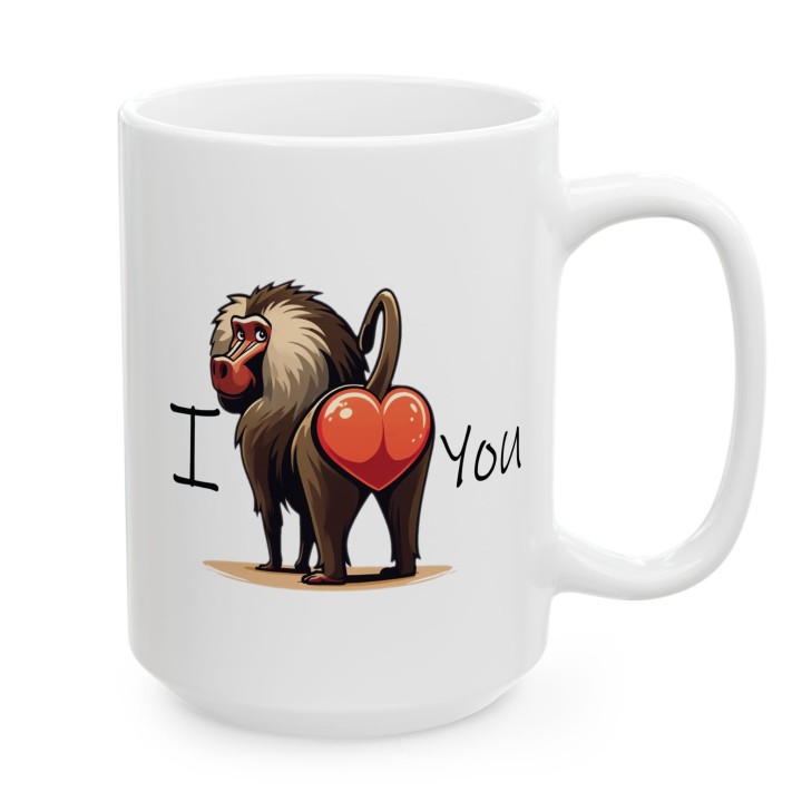Kubek z nadrukiem „I LOVE You” – zabawna małpa, prezent na Walentynki dla par