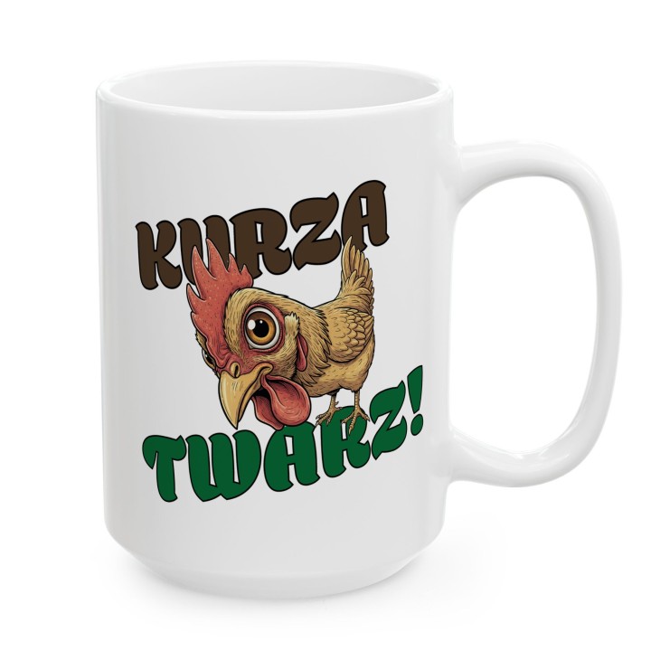 Kubek z nadrukiem „Kurza Twarz!” – śmieszny kubek z kurą do biura i na prezent