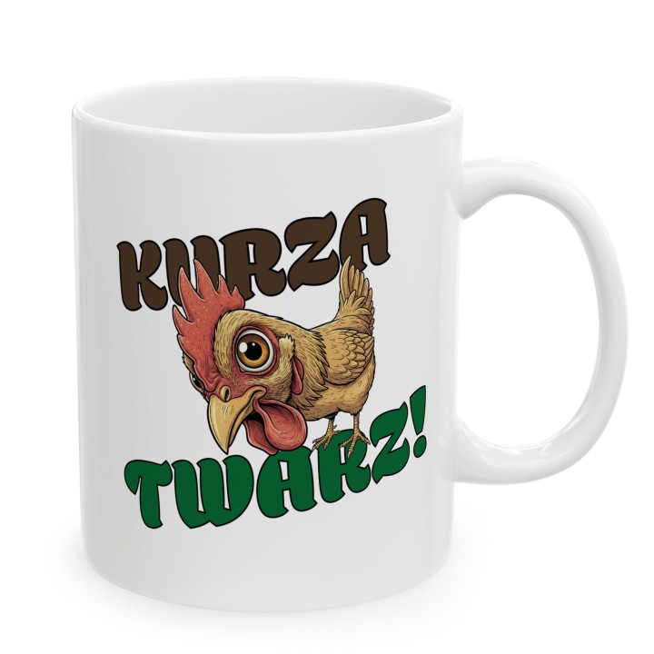 Kubek z nadrukiem „Kurza Twarz!” – śmieszny kubek z kurą do biura i na prezent
