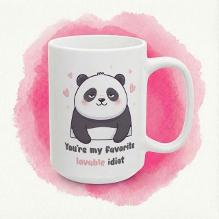 Kubek z nadrukiem panda „You’re my favorite lovable idiot” – zabawny prezent dla pary i przyjaciół
