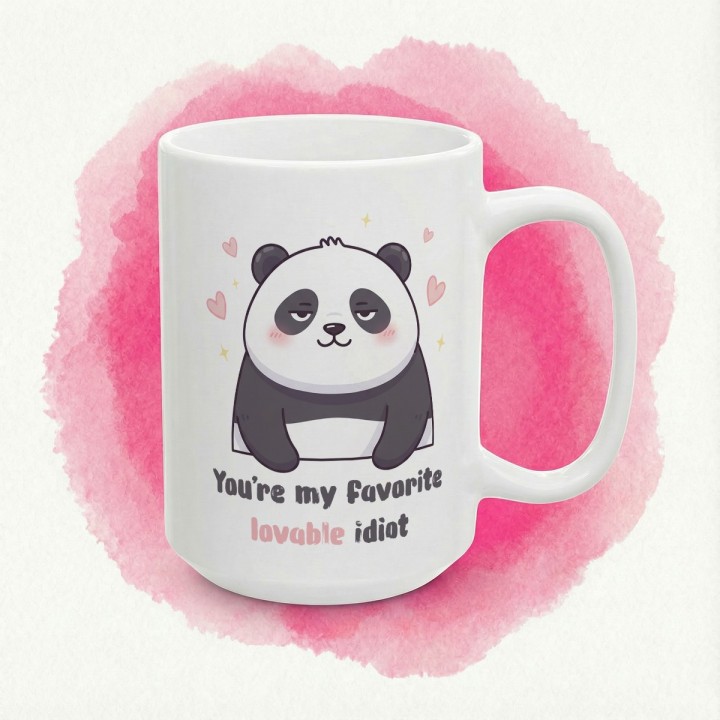 Kubek z nadrukiem panda „You’re my favorite lovable idiot” – zabawny prezent dla pary i przyjaciół