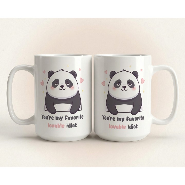 Kubek z nadrukiem panda „You’re my favorite lovable idiot” – zabawny prezent dla pary i przyjaciół