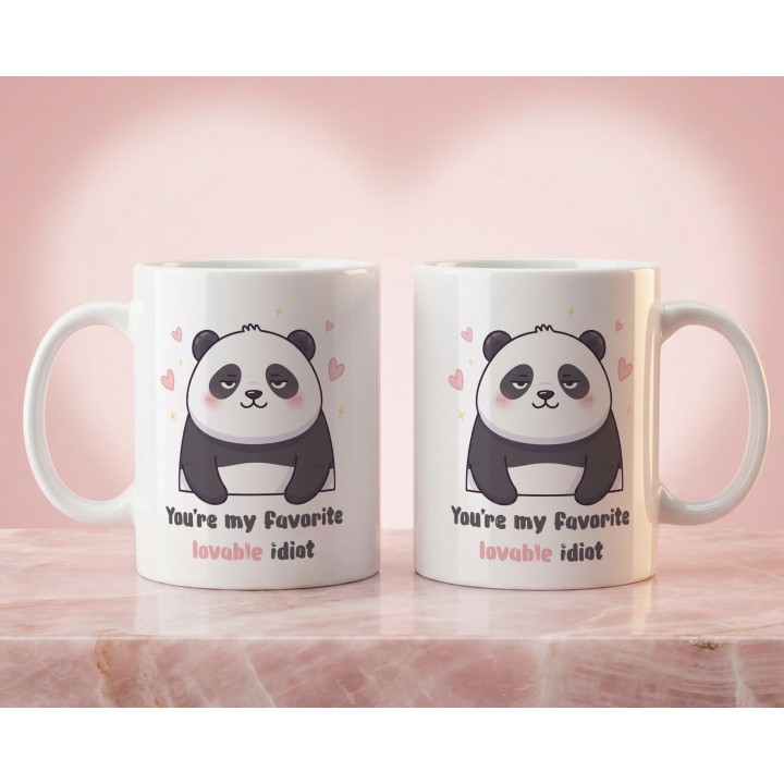 Kubek z nadrukiem panda „You’re my favorite lovable idiot” – zabawny prezent dla pary i przyjaciół