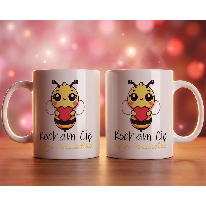 Kubek z nadrukiem pszczółki „Kocham Cię Moja Pszczółko” – słodki prezent dla par