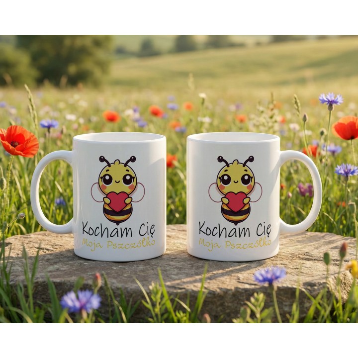 Kubek z nadrukiem pszczółki „Kocham Cię Moja Pszczółko” – słodki prezent dla par