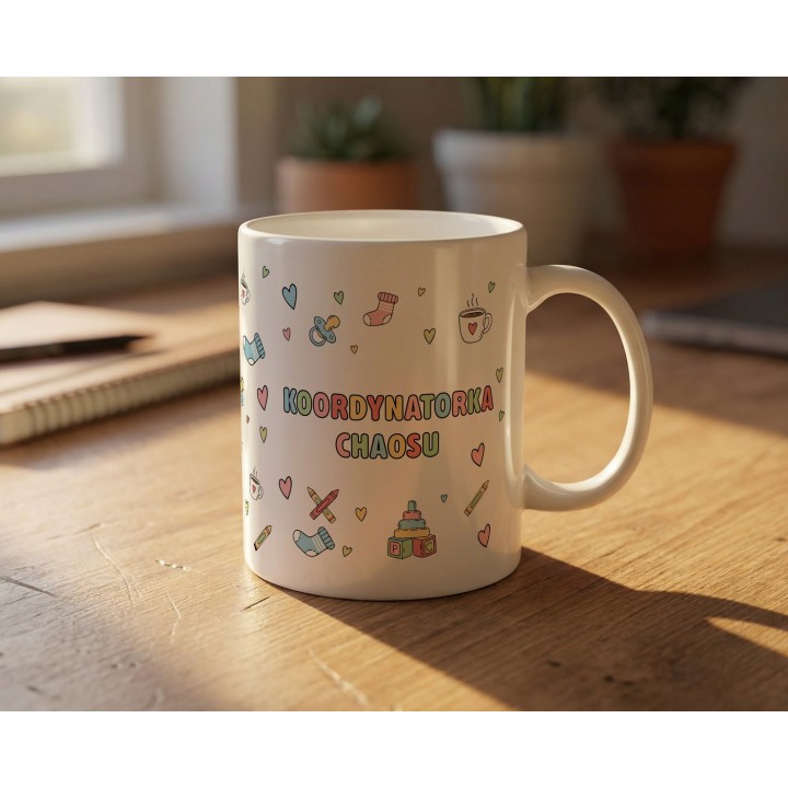 Kubek „Koordynatorka Chaosu” – pastelowy prezent dla mamy lub przedszkolanki