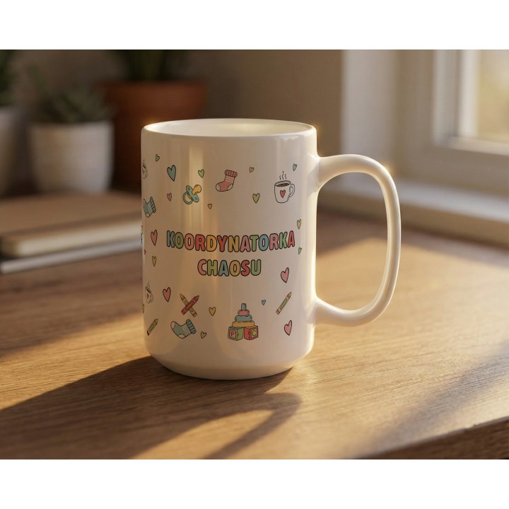Kubek „Koordynatorka Chaosu” – pastelowy prezent dla mamy lub przedszkolanki