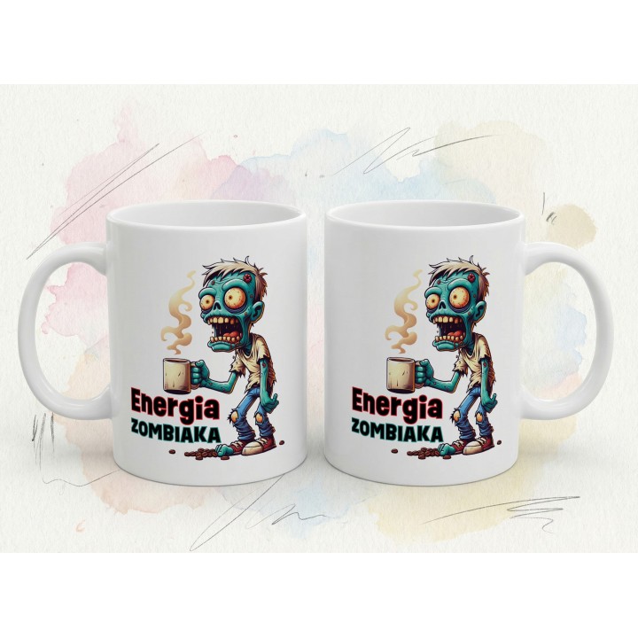 Kubek z nadrukiem „Energia Zombiaka” – śmieszny kubek zombie na kawę