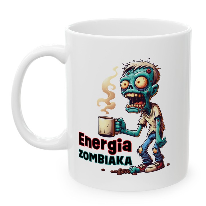 Kubek z nadrukiem „Energia Zombiaka” – śmieszny kubek zombie na kawę