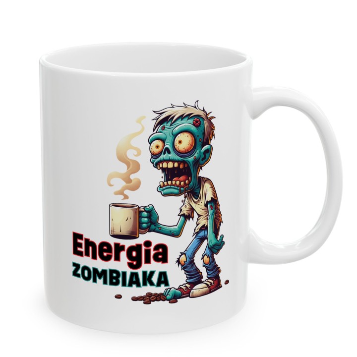 Kubek z nadrukiem „Energia Zombiaka” – śmieszny kubek zombie na kawę