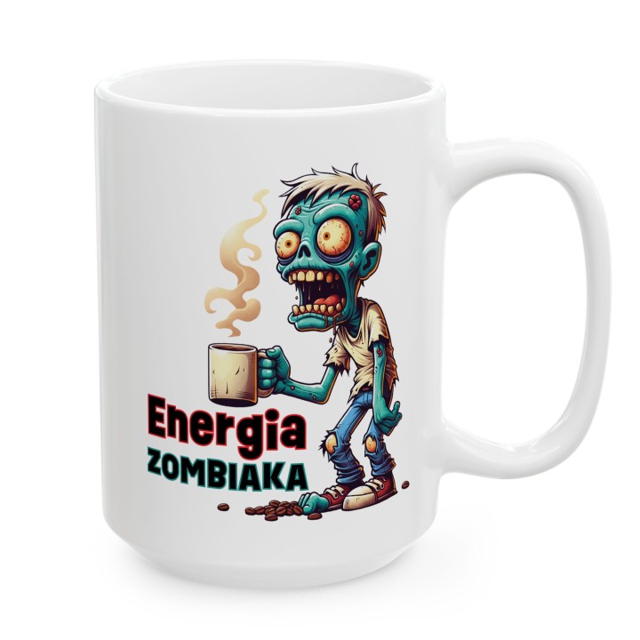 Kubek z nadrukiem „Energia Zombiaka” – śmieszny kubek zombie na kawę