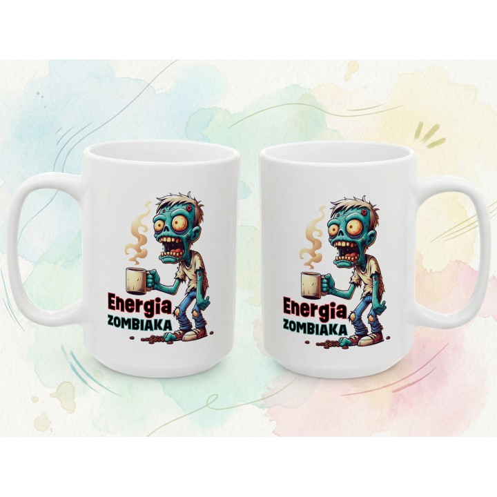 Kubek z nadrukiem „Energia Zombiaka” – śmieszny kubek zombie na kawę