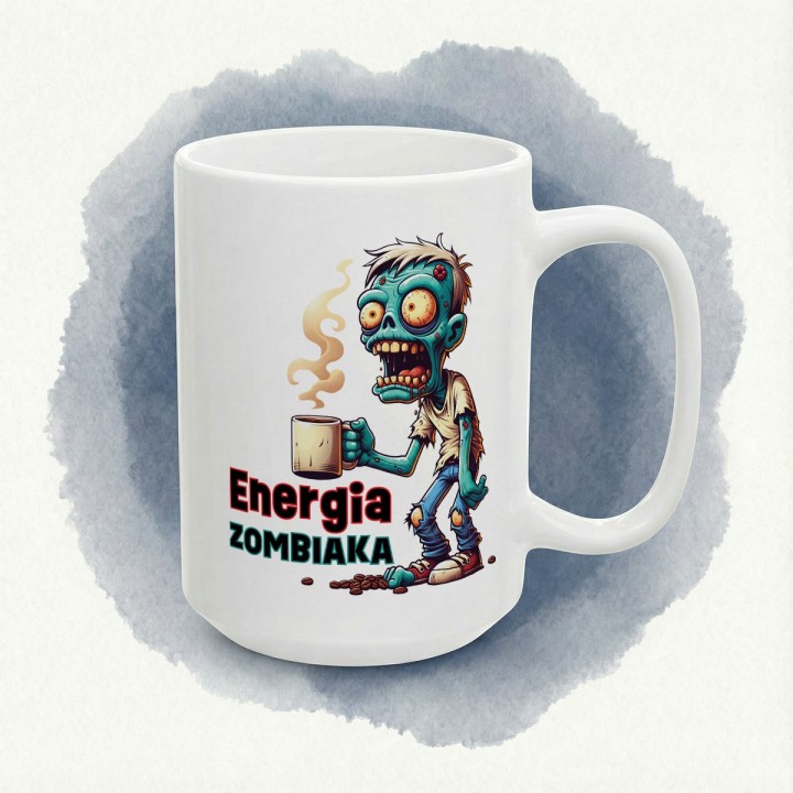Kubek z nadrukiem „Energia Zombiaka” – śmieszny kubek zombie na kawę