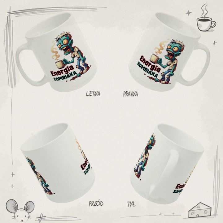 Kubek z nadrukiem „Energia Zombiaka” – śmieszny kubek zombie na kawę