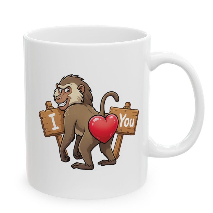 Kubek z nadrukiem „I ❤️ You” z małpą pawianem | Śmieszny prezent dla par