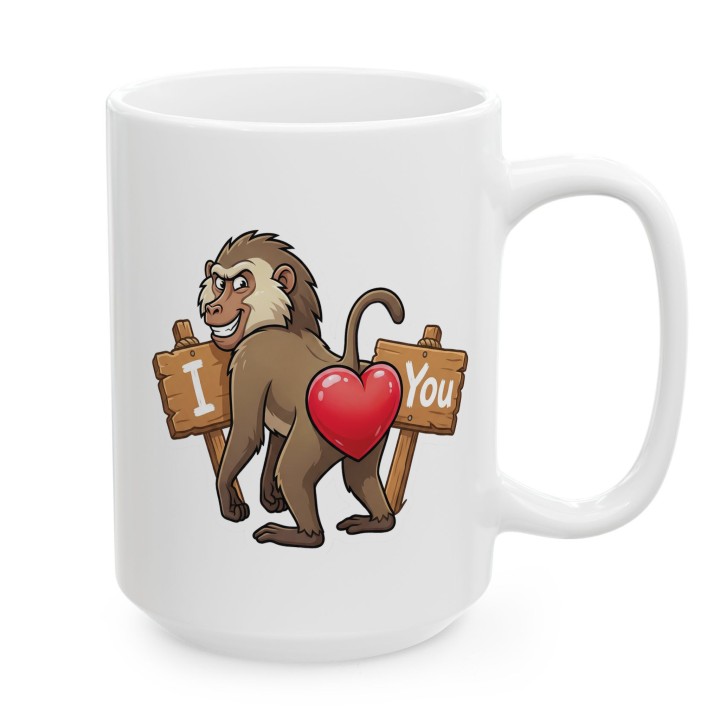 Kubek z nadrukiem „I ❤️ You” z małpą pawianem | Śmieszny prezent dla par