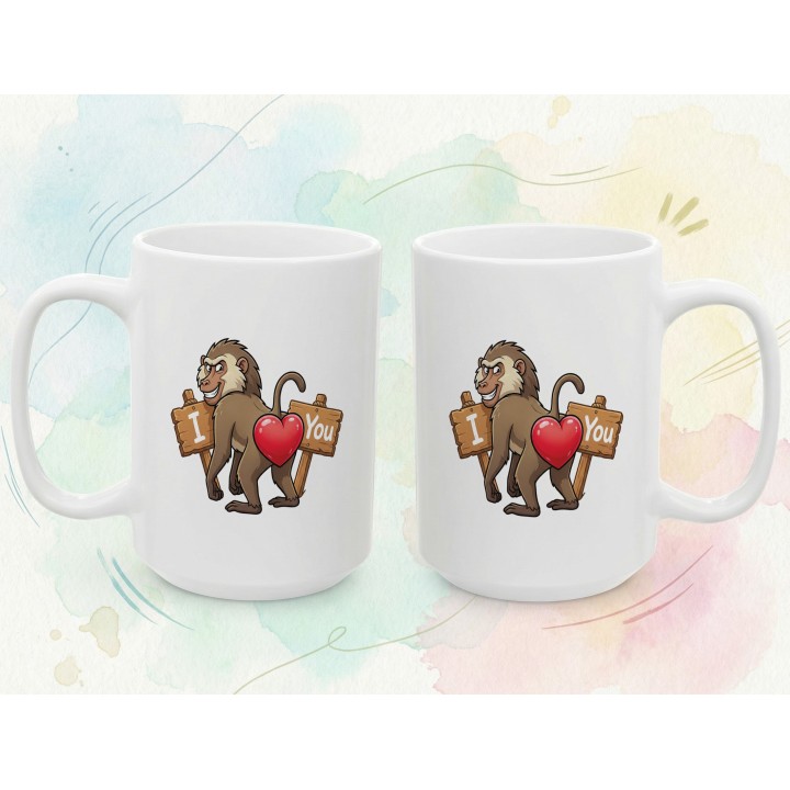 Kubek z nadrukiem „I ❤️ You” z małpą pawianem | Śmieszny prezent dla par