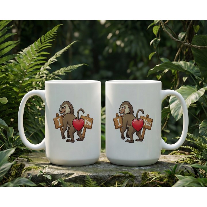 Kubek z nadrukiem „I ❤️ You” z małpą pawianem | Śmieszny prezent dla par
