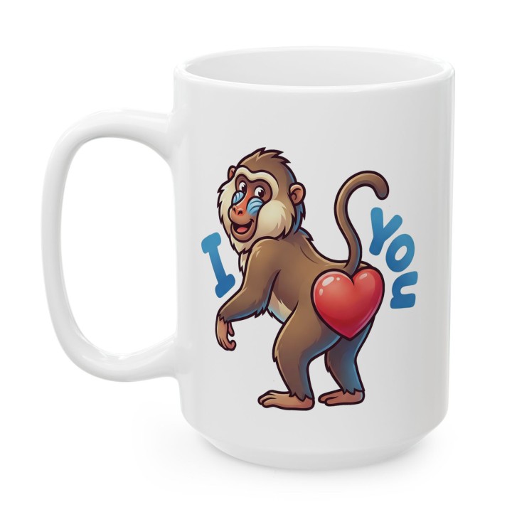 Kubek z nadrukiem małpki „I ❤️ You” — zabawny prezent dla zakochanych