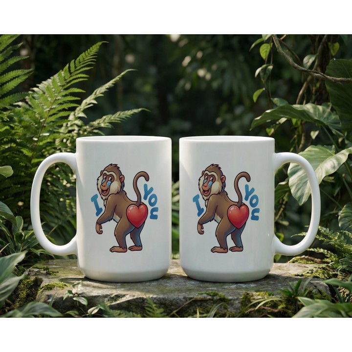 Kubek z nadrukiem małpki „I ❤️ You” — zabawny prezent dla zakochanych