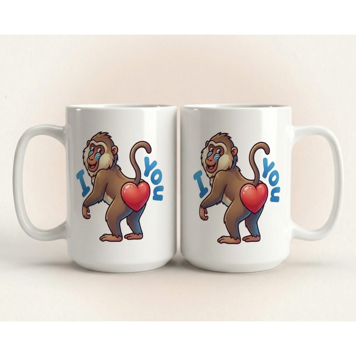 Kubek z nadrukiem małpki „I ❤️ You” — zabawny prezent dla zakochanych