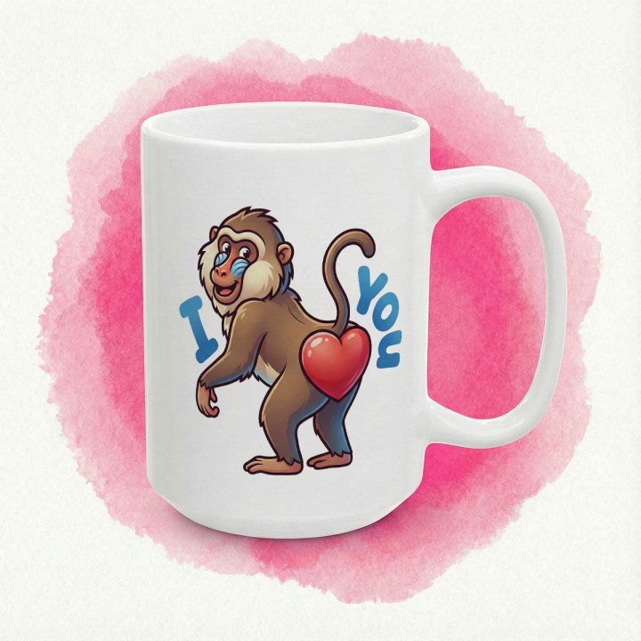 Kubek z nadrukiem małpki „I ❤️ You” — zabawny prezent dla zakochanych