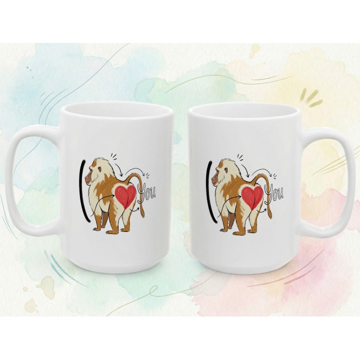 Kubek z nadrukiem „I ❤️ You” z pawianem — śmieszny prezent dla par