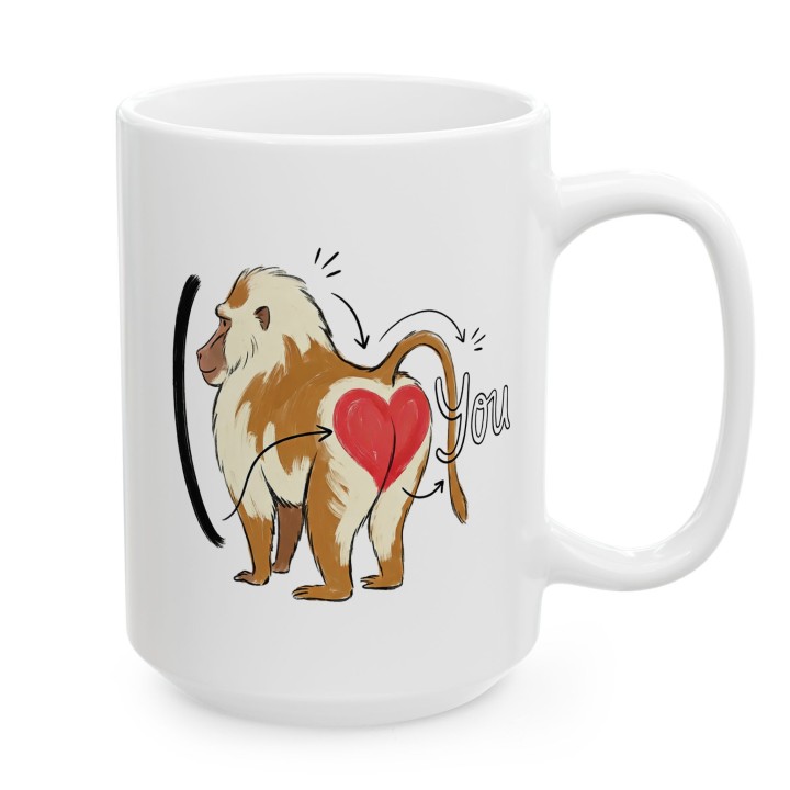 Kubek z nadrukiem „I ❤️ You” z pawianem — śmieszny prezent dla par