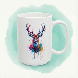 Kubek z kolorowym jeleniem - artystyczny splash art & drip