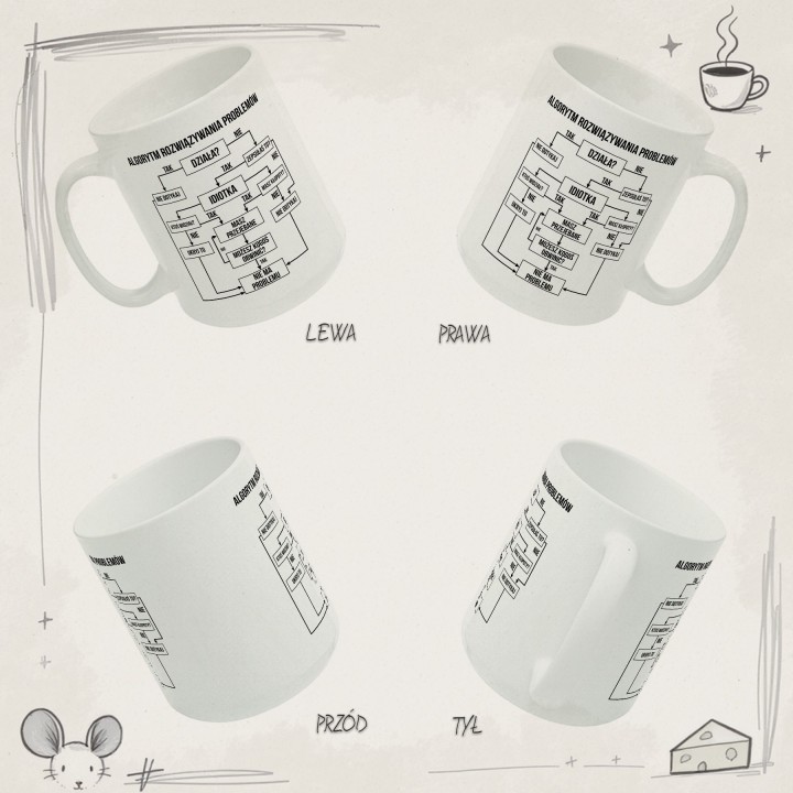 Kubek ceramiczny „Algorytm rozwiązywania problemów” dla niej – gdy coś zepsułam, humor na biurko