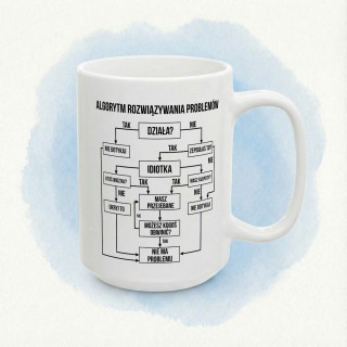 Kubek ceramiczny „Algorytm rozwiązywania problemów” dla niej – gdy coś zepsułam, humor na biurko