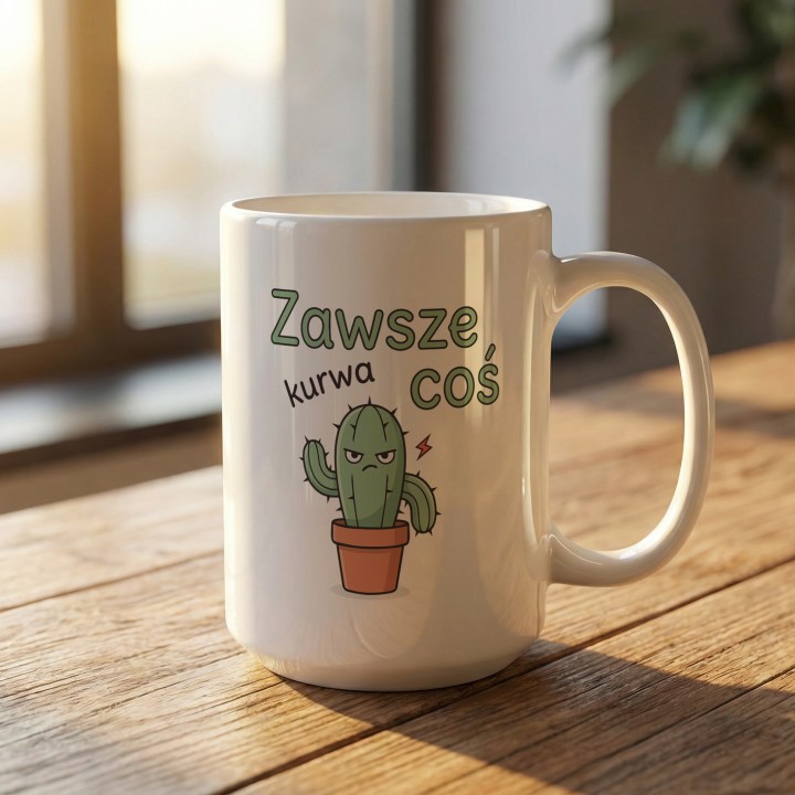 Kubek zawsze kurwa coś z Kaktusem - Main - (B)_1_Basic_White_15Oz