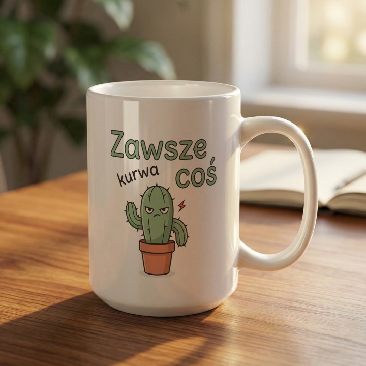 Kubek zawsze kurwa coś z Kaktusem - Main - (B)_1_Basic_White_15Oz