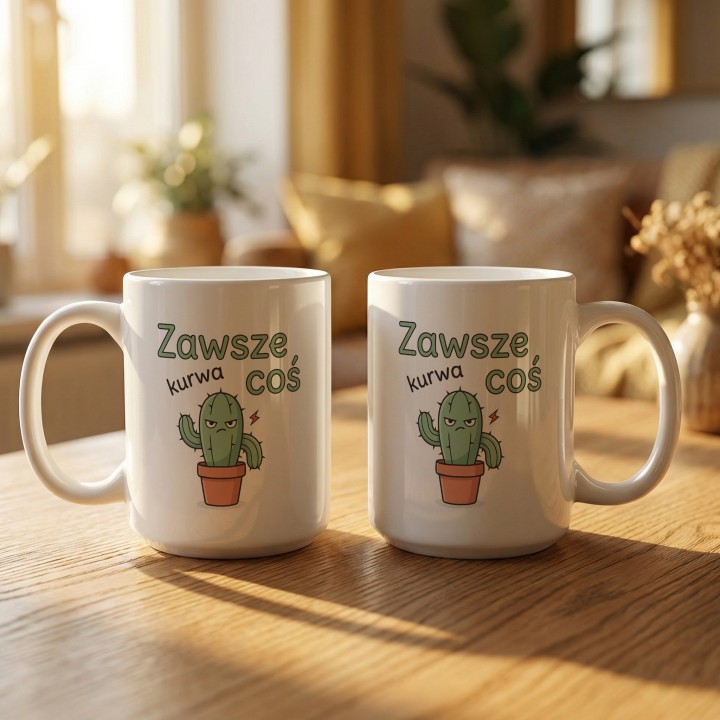 Kubek zawsze kurwa coś z Kaktusem - Main - (B)_1_Basic_White_15Oz
