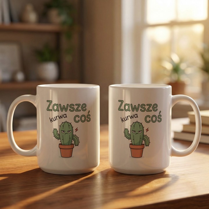 Kubek zawsze kurwa coś z Kaktusem - Main - (B)_1_Basic_White_15Oz